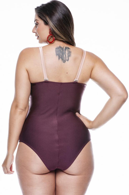 Produtos Plus size Strapless Swimsuit with Cups, Removable Straps, Black, Apricot and Pearl - LEHONA