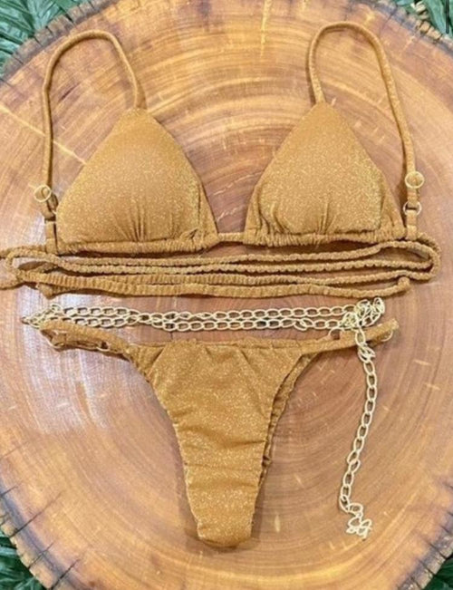 LUREX Curtain Bikini with Gold Chain
