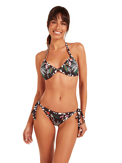 Brazilian Bikini Curtain Fixed Base Removable Cup and Binding Panties with Pendant Print Boldness Floral