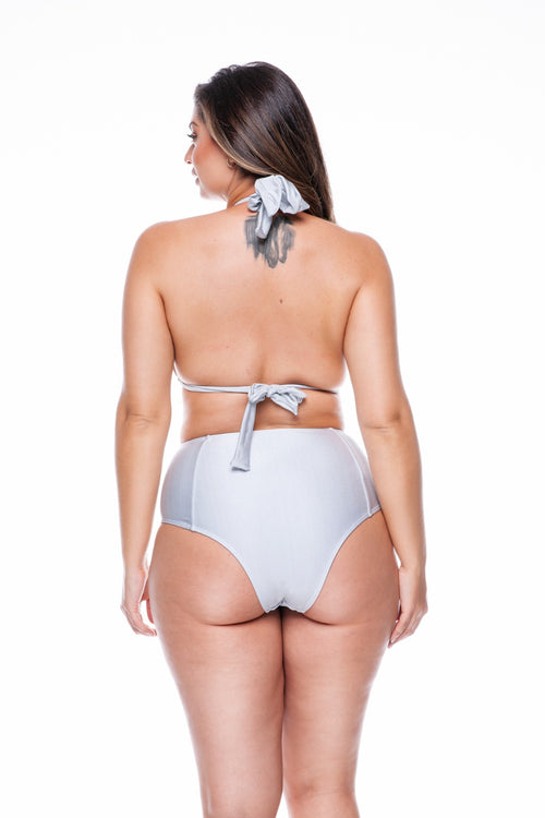 Plus Size Double Bikini with Metal Straps in Platinum Color - LEHONA