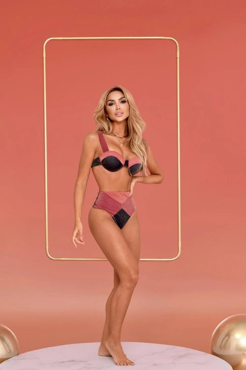 Hot Pants Collors LUREX Brazilian Bikini – Black Pink