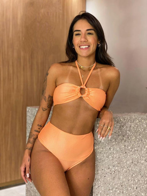 Hot Pants Orange Brazilian Bikini With Ring