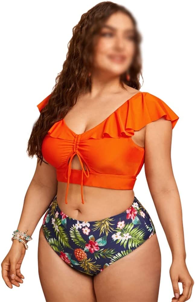 Woman Two-Piece Bikini Ruffled High-Waisted Sleeves