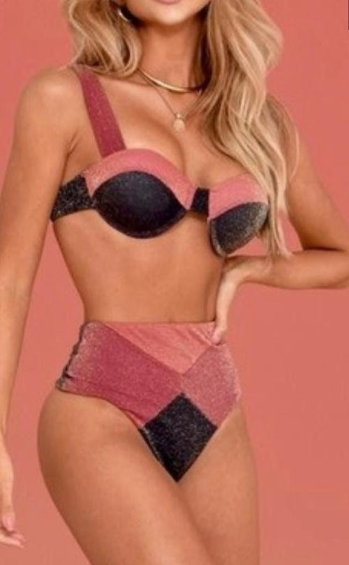 Hot Pants Collors LUREX Brazilian Bikini – Black Pink