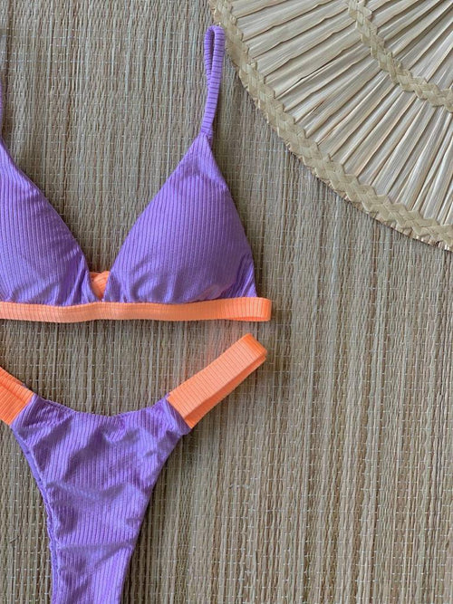 Brazilian Curtain Triangle Bikini Lilac / Orange
