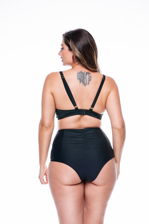 Plus Size Bikini with bow and Bulge, Adjustable Straps in Black Color - LEHONA