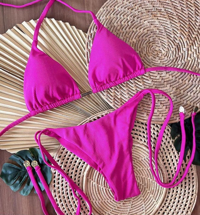 Curtain Bikini with Removable Cup Tie Panties Pink