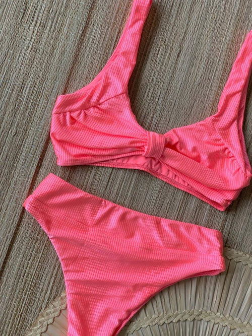 Brazilian Bikini Hot Pants Ribbed Neon Pink