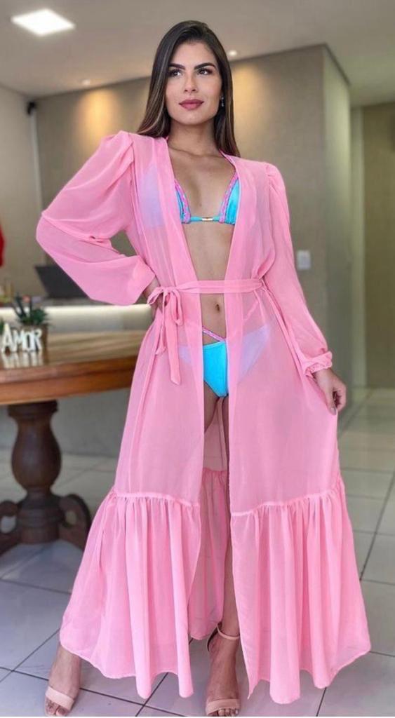 Women’s Swimwear Light Pink Cover Ups Open Swimsuit Kimono Long Flowy Beachwear