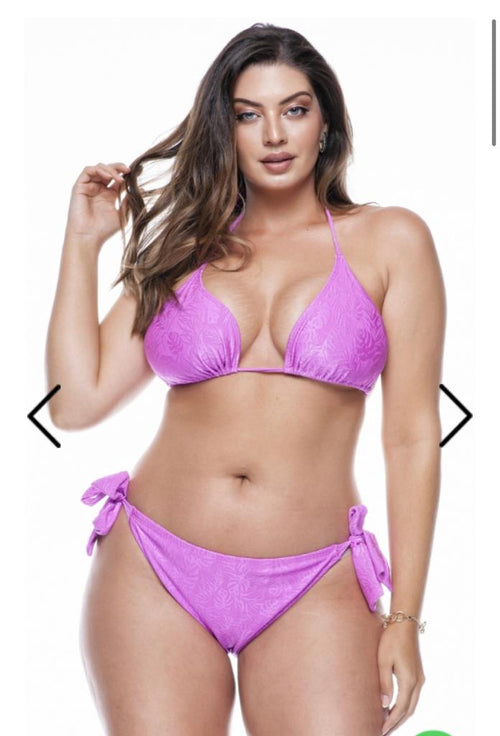 Plus Size Textured Pink Draped Brazilian Bikini - LEHONA