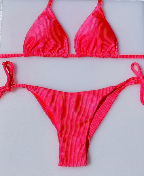 Brazilian Neon Coral Bikini Curtain Triangle Lace Panties