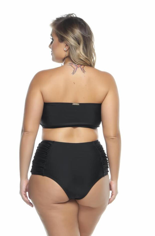 Plus Size Sash Top Brazilian Bikini with Cup and Bow in Black - LEHONA