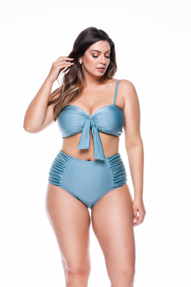 Plus Size Sash Top Brazilian Bikini with Cup and Bow in Uranus - LEHONA