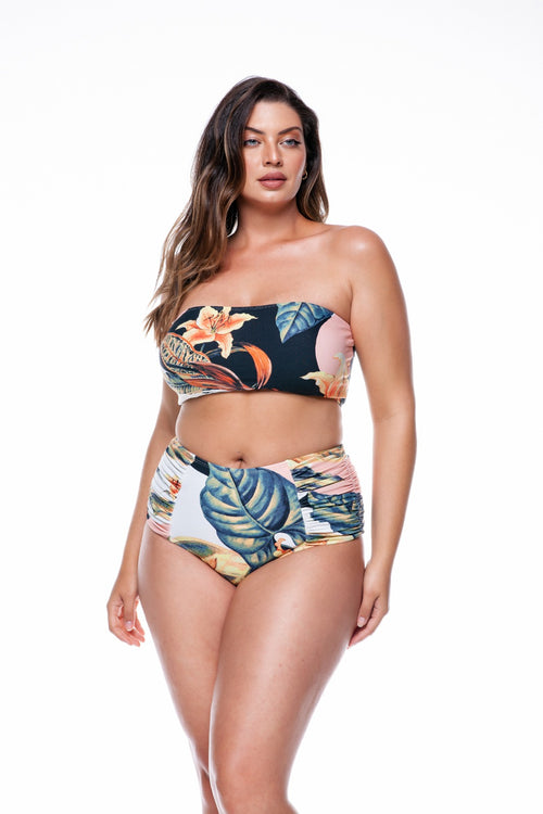 Plus Size Stripe Brazilian with Cups and Bow in Buzios Print - LEHONA