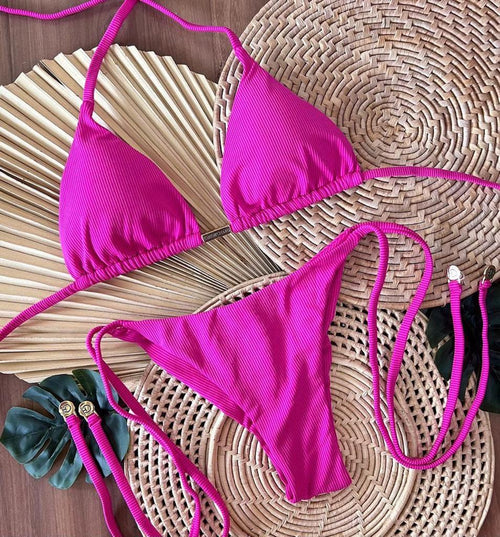 Brazilian Neon Pink Bikini Curtain Triangle Lace Panties