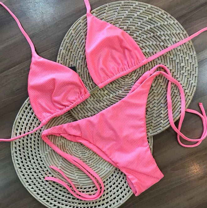 Pink Neon Brazilian Bikini Curtain Triangle Lace Panties