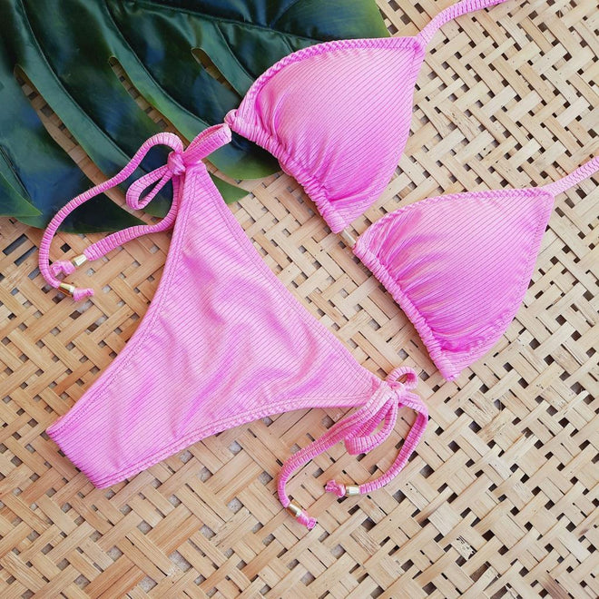 Gump Pink Brazilian Bikini Curtain Triangle Lace Panties