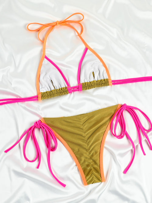 Women's Curtain Ribbed Bikini and TIE-UP PANTY SET