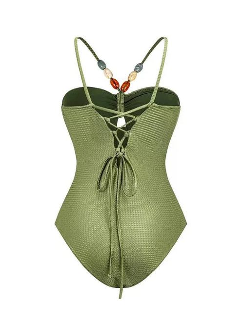 Women's Swimsuit with Beaded Belt Cutout and Beading, Luxury Swimwear