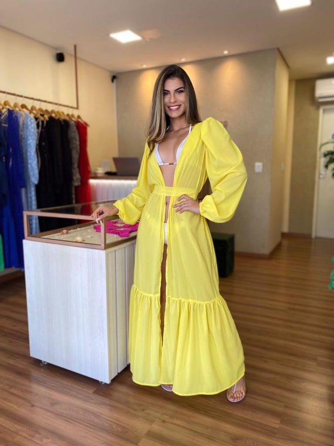 Women’s Swimwear Yellow Cover Ups Open Swimsuit Kimono Long Flowy Beachwear