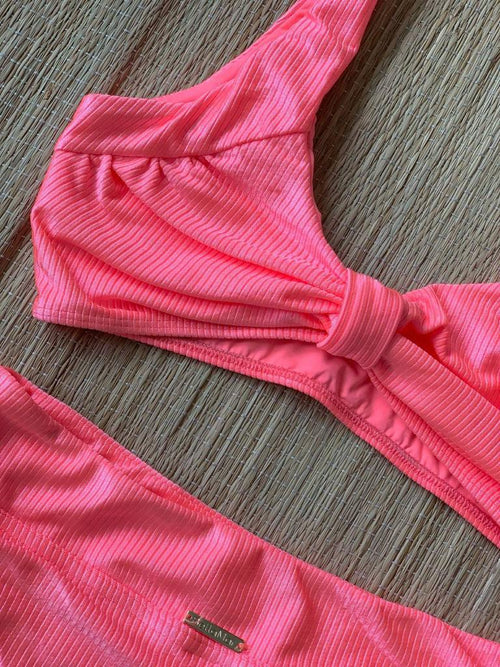 Brazilian Bikini Hot Pants Ribbed Neon Pink