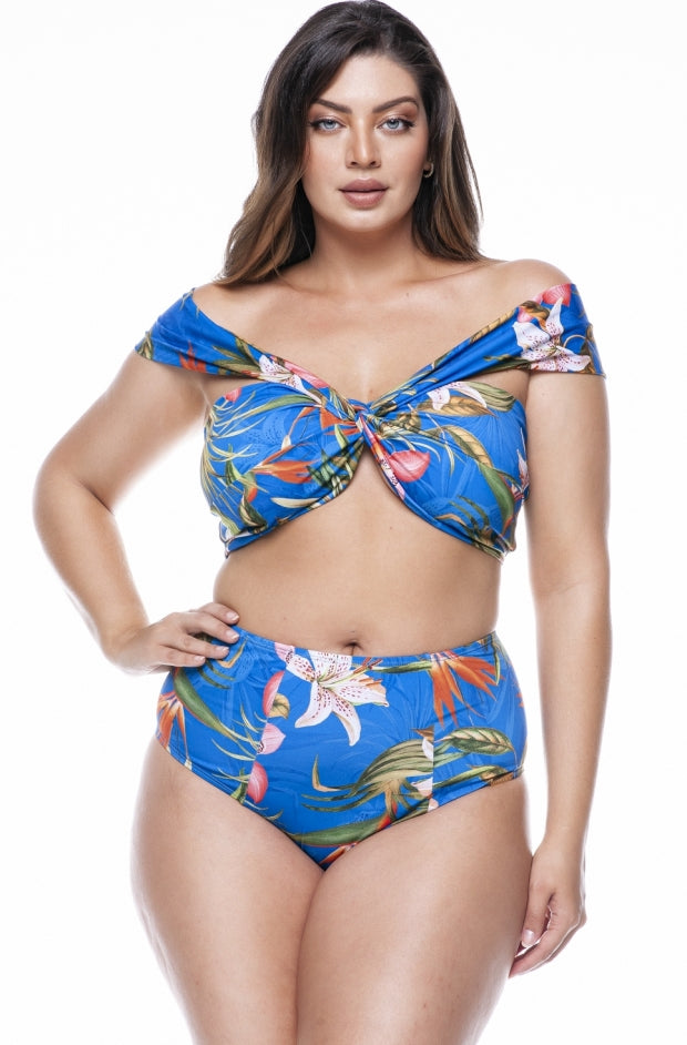Plus Size Bikini Top with Wide Straps in Bahamas Print - LEHONA