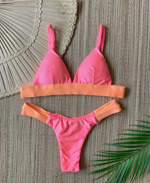 Curtain Pink Neon Brazilian Bikini Sets