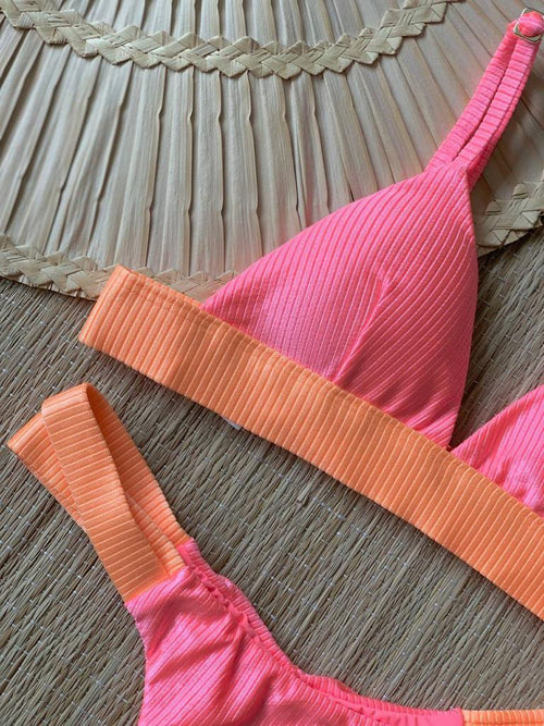 Curtain Pink Neon Brazilian Bikini Sets