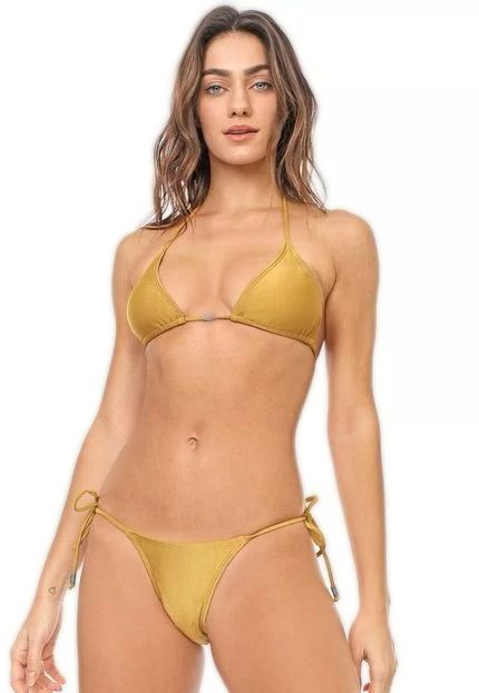 Brazilian Golden Bikini Curtain Triangle Lace Panties