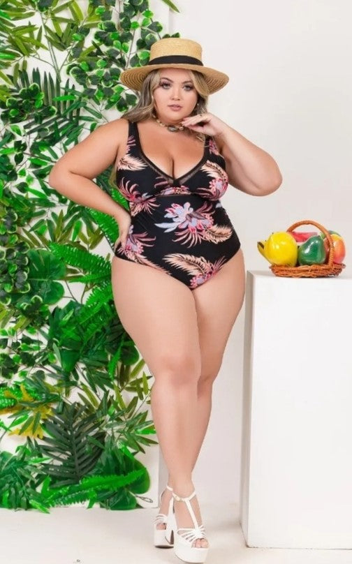 Plus Size Flowery Brazilian Swimsuit